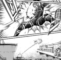 Reiner protects the ship from the Yeagerists