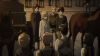 Squad Levi is informed of Erwin's plan to crown Historia as queen