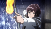 Sasha uses a fire arrow to ignite barrels