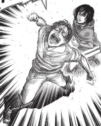 Eren protects Mikasa