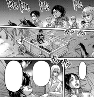 Historia and Eren listen to Hange speaking weakly