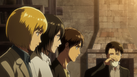 Levi listens to Hange's news of Nick's murder