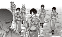 Hange accompanies Eren and the other Survey Corps members to visit Keith