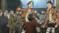 Eren confronts a military guard