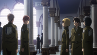 Armin hears Floch's disagreement about Levi choosing him over Erwin