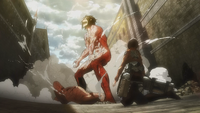 Eren roars after saving Mikasa