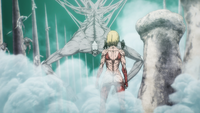 Bertholdt's Colossal Titan guards the way to the Titan carrying Armin