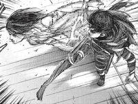 Eren is kicked by Levi on the airship