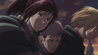 Sasha, Armin, and Jean on the way back to Wall Rose