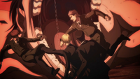 Jean shoves Floch out of the Cart Titan's direction