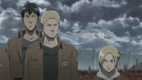 Reiner, Bertholdt, and Annie at the Battle of Trost District