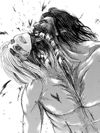 R. on X: Grisha is able to hold Frieda on the ground and bites her out of  the nape, killing her and in the process inheriting the Founding Titan. To  make sure