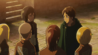 Eren reunites with Mikasa and his friends