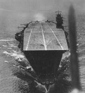 Flight deck of Akagi as seen from an aircraft that just took off from the carrier, Apr 1942