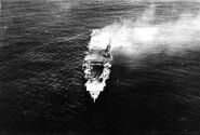 Hiryū burning, photographed by a plane of carrier Hosho, 5 Jun 1942, photo 1 of 2