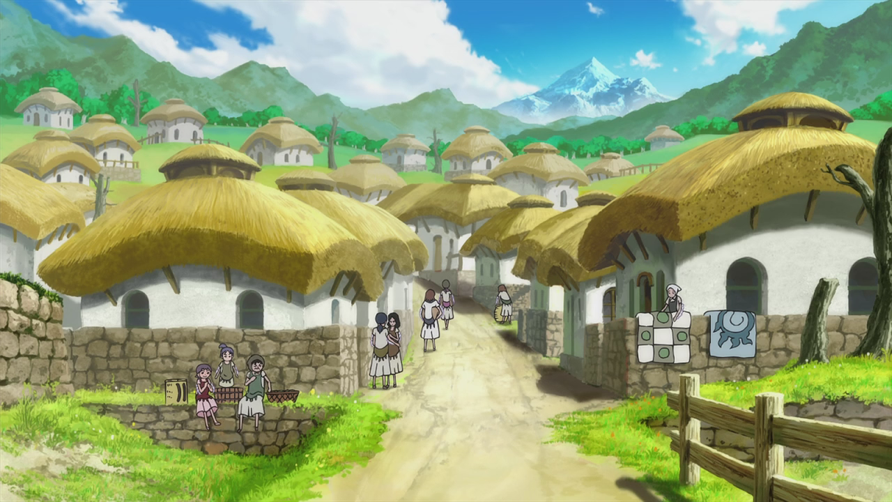 Premium Photo | Anime scenery of a mountain village with a river and a  bridge generative ai