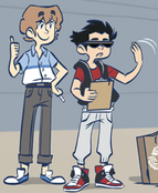 Ricky instructs Tidy and Neat to collect more plastic bottles from the ocean, while Spencer thumbs-up at the progress.