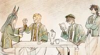 Kaveh, Alhaitham, Cyno, and Tighnari's dads as shown in Kaveh's Hangout