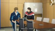 Free! - The Final Stroke Part 1: Watching Haru's competition alone. Sousuke comforting Makoto by saying everyone feels the same way about Haru. That Makoto isn't alone in supporting him.