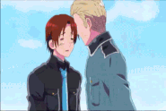 Ludwig kissing Feliciano's cheeks