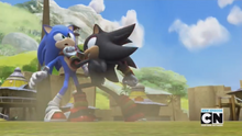 Shadow le propina un golpe a Sonic, Sonic Boom