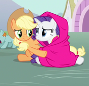 Applejack comforting Rarity