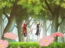 Sakura makes Ino take back the ribbon she gave her.