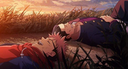 Todo and Yuji lying down next to each other