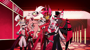 Lucifer disgusted to see Alastor back, while he smiles smugly