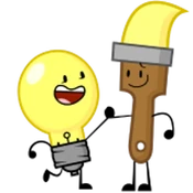 Lightbulb and Paintbrush high-fiving.