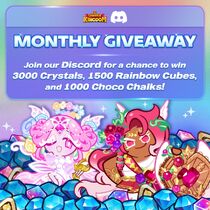 Promotional image for a monthly giveaway including Eternal Sugar Cookie and Hollyberry Cookie in their costume sets