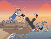 Spencer barely manages to stop Ricky from falling in the ocean