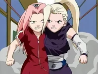 Sakura and Ino race to the classroom.