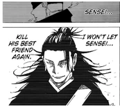 Yuta is in the Sendai colony and he says to himself, "Sensei... I won't let you kill your best friend a second time"