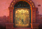 The entrance door with all the members of the Madrigal