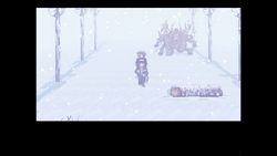 Augwin running from the creature
