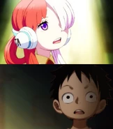 Luffy listens to Uta singing for him for the first time