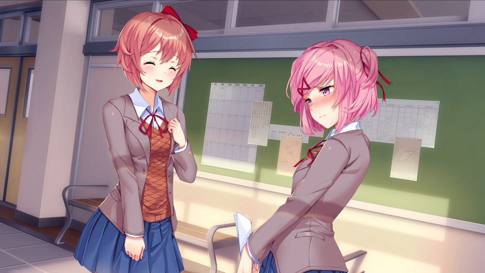 The Doki Doki characters with Sayori's 2 smiles. (I know she has 3