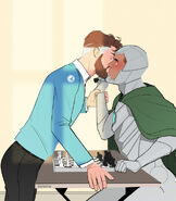 Commissioned from Baneme on Tumblr, used with permission: art depicts Reed Richards interrupting his chess game with Victor (Victor in his Infamous Iron Man armor) with a kiss.