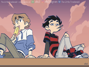Eating popsicles together at the shore.
