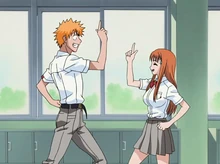 Ichigo and Orihime act silly together.