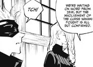 Gojo and Mei Mei talk during a meeting at the school