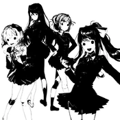 Inverted Doki Doki Literature Club! logo, with small black circles for the girls' eyes