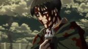 Levi clutching the serum close to his heart after seeing Erwin is alive