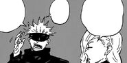 Gojo and Mei Mei sitting close to each other