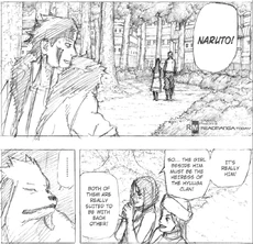 Naruto and Hinata spotted during a date by Konoha citizens.