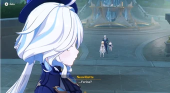 Neuvillette staring at Furina during his talk with Traveler.