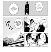 Gojo tells Geto something that is hidden from the reader.