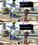 Big le comenta a Shadow que lo vio varias veces durante los eventos de SA2.