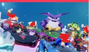Shadow y Big en un arte promocional de Sonic Racing Crossworlds.